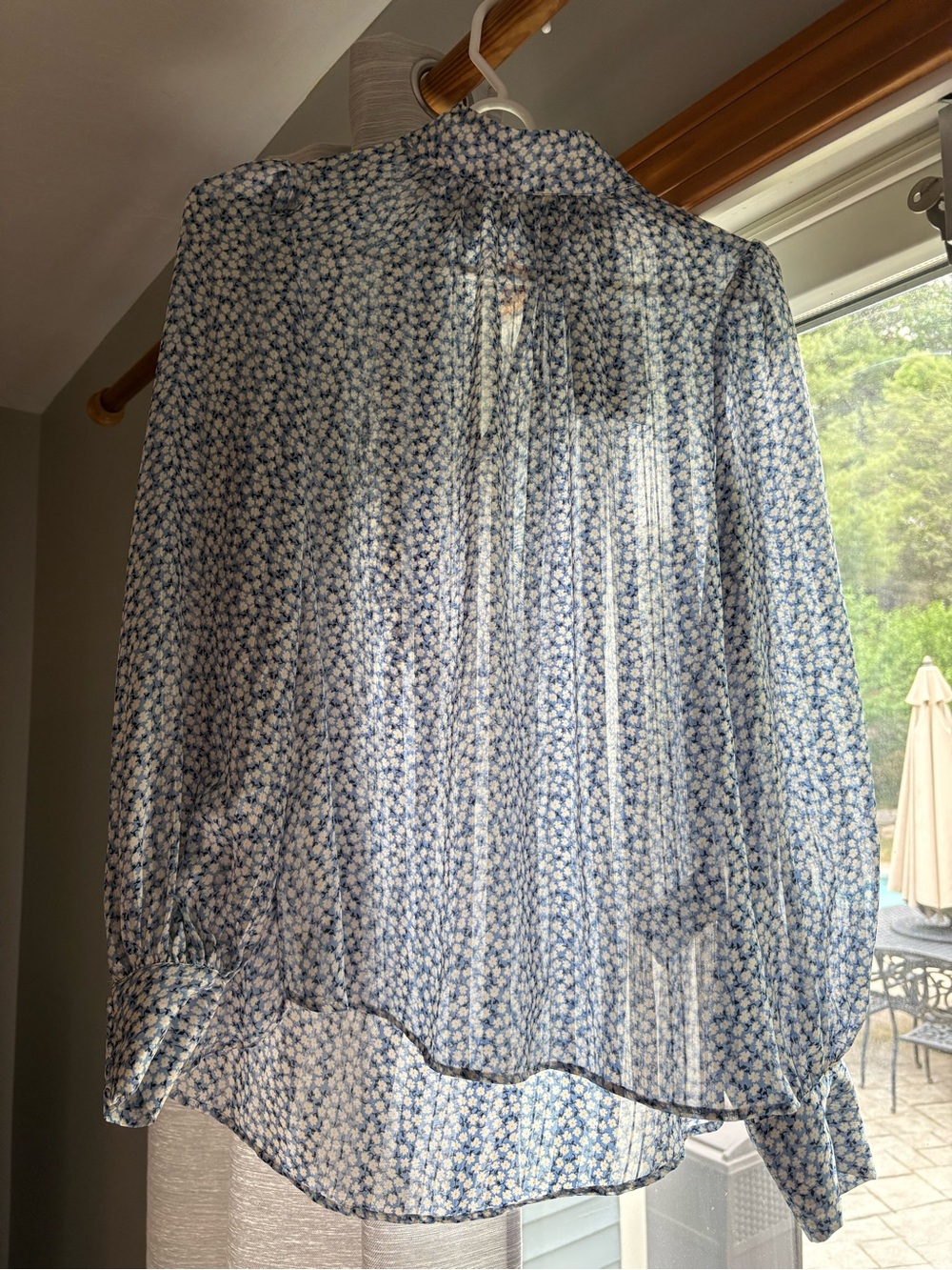 H&M Blue and White Floral Sheer Blouse
